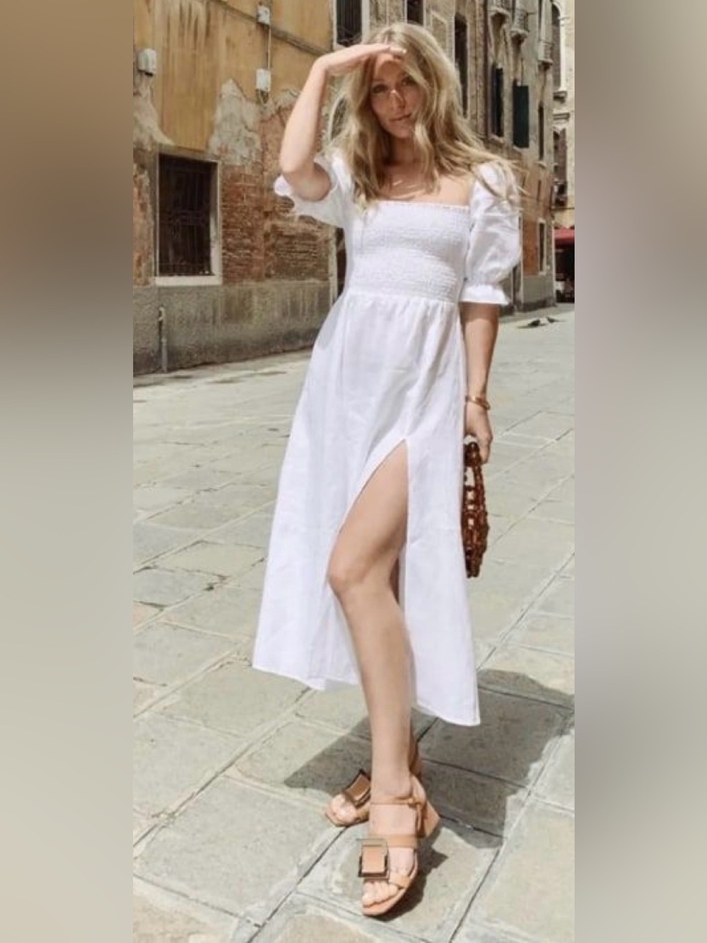 Reformation Marbella White Linen Midi Dress Size M